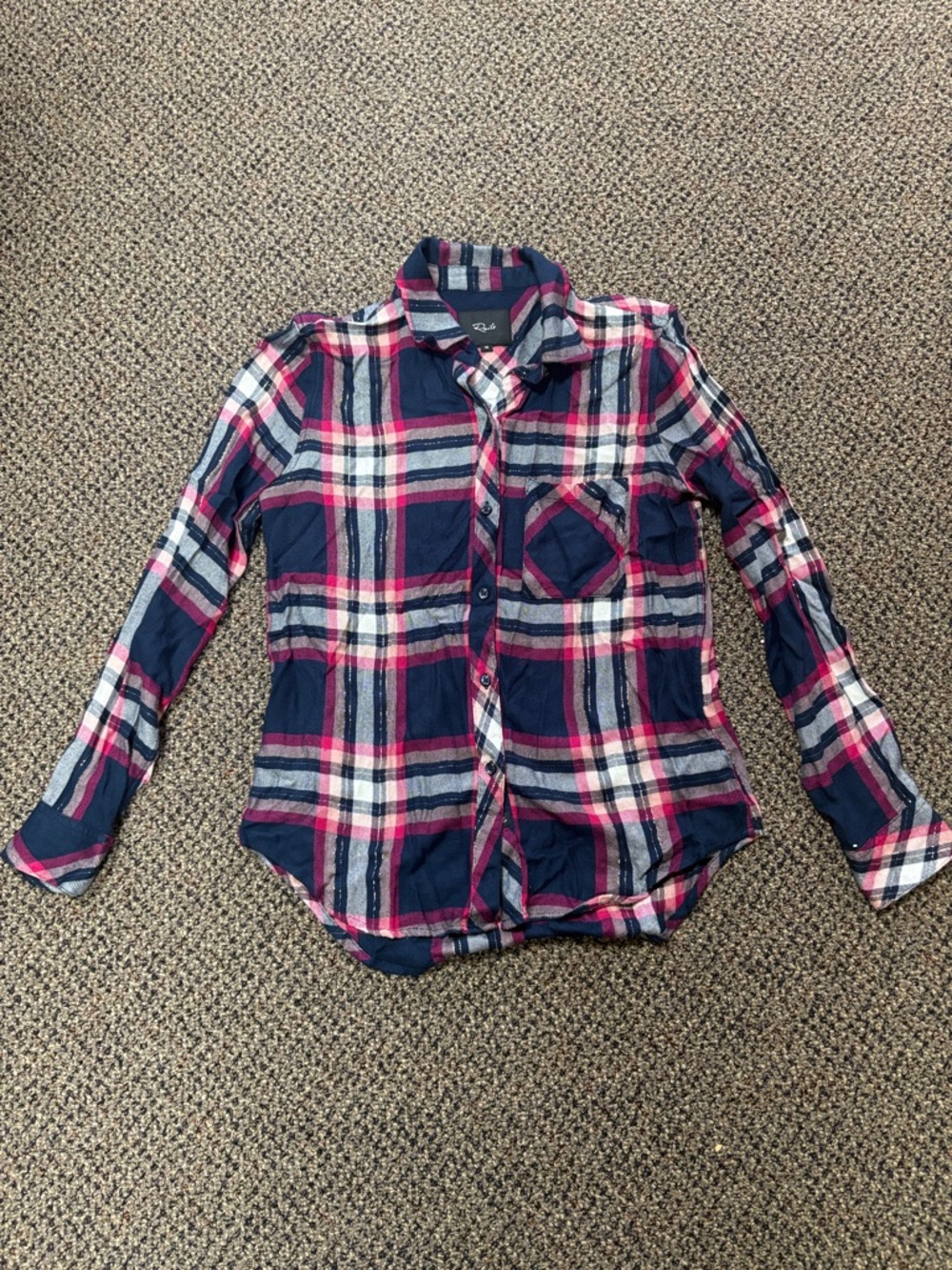 Rails Navy and Pink Plaid Button-Down Shirt